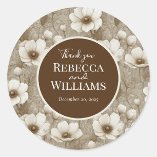 Modern Champagne Anemones Inspired Summer Wedding Classic Round Sticker
