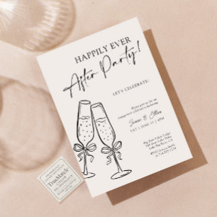 Modern Champagne Bow Happily Ever After Party Invitation