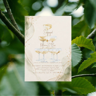 Modern Champagne Cream & Sage Engagement Party Invitation