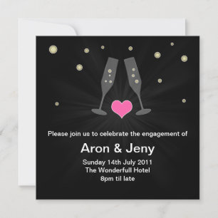 Modern Champagne glasses engagement invitation