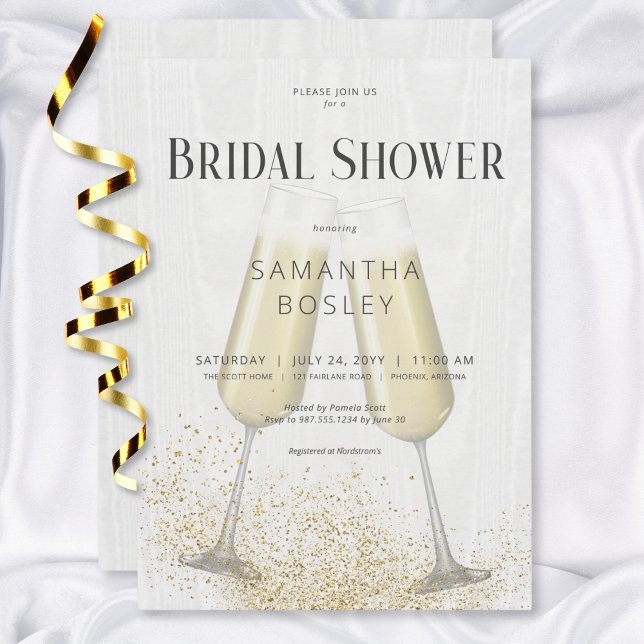 Modern Champagne Glasses & Glitter Bridal Shower Invitation (Creator Uploaded)