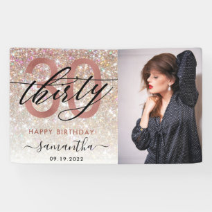 Modern Champagne Glitter 30th Birthday Photo  Banner