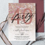 Modern Champagne Glitter 40th Birthday Invitation<br><div class="desc">Invite family and friends to celebrate 40th Birthday with these chic trendy invitations. Design featuring champagne sparkly glitter texture,  fortyy in trendy handwritten script in black and rose gold colour. Personalize with your details in block capital lettering.</div>