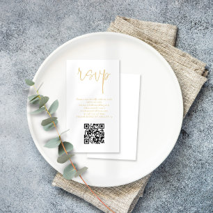 Modern Champagne Gold Script QR Code Wedding RSVP  Enclosure Card