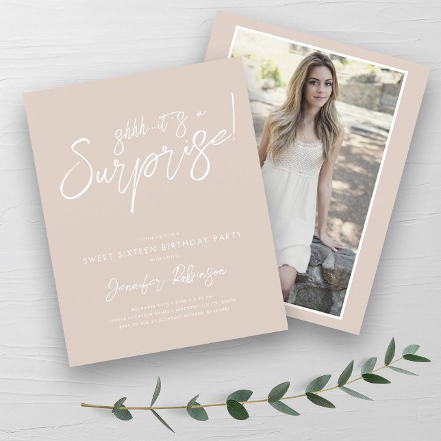 Modern Champagne Surprise Sweet 16 Invites  (Modern Champagne Surprise Sweet 16 Invites)