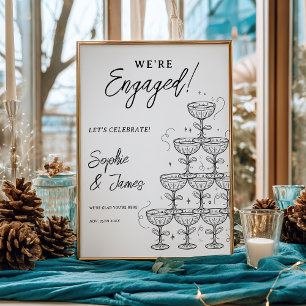 Modern Champagne Tower Engagement Welcome Poster