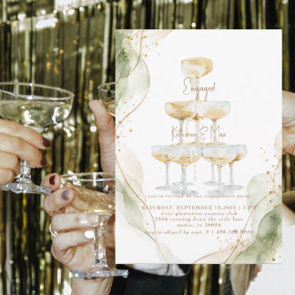 Modern Champagne White & Sage Engagement Party Invitation