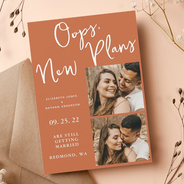 Modern Change Date Wedding Terracotta Postponement Save The Date (Creator Uploaded)