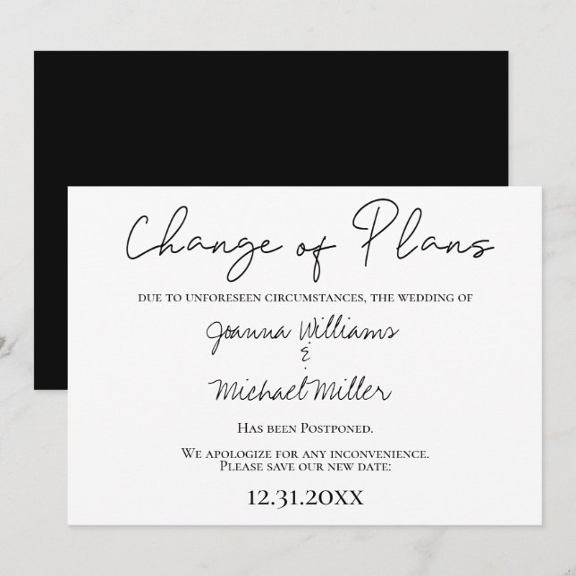 Modern Change of Plans New Save the Date Wedding Invitation (Front/Back)