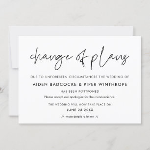 Modern Change of plans postponed wedding card
