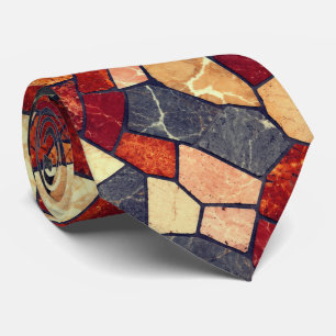 Modern Charcoal and Terracotta Marble Mosaic Stone Tie