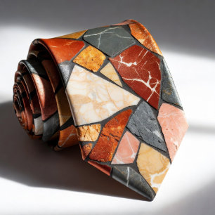 Modern Charcoal and Terracotta Marble Mosaic Stone Tie