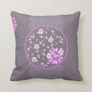 Modern Charcoal Blush Pink Stylised Peony Pattern Throw Pillow