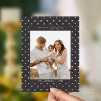 Modern Charcoal Bow Pattern Family Photo Christmas