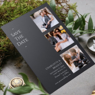 Modern Charcoal Four Photo Wedding Save The Date