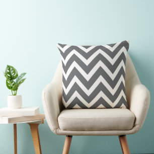 Modern Charcoal Grey and White Chevron Stripes Throw Pillow