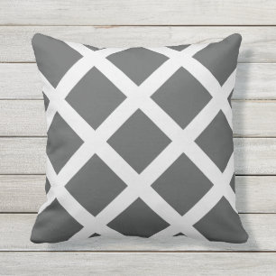 Modern Charcoal Grey and White Criss Cross Stripes Throw Pillow