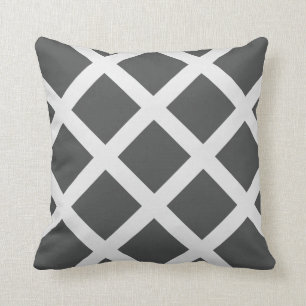 Modern Charcoal Grey and White Criss Cross Stripes Throw Pillow