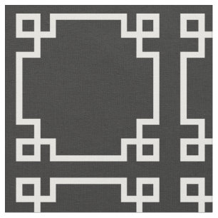 Modern Charcoal Grey and White Greek Key Pattern Fabric