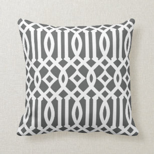 Modern Charcoal Grey and White Imperial Trellis Throw Pillow