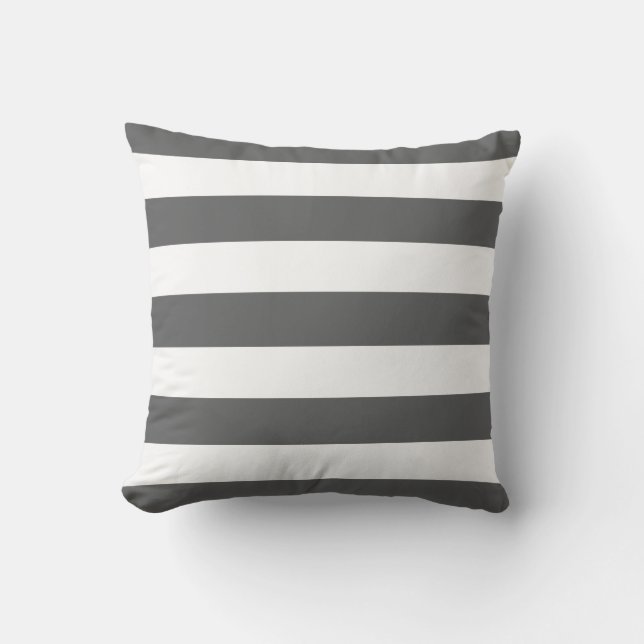 Modern Charcoal Grey and White Stripes Outdoor Pillow (Front)