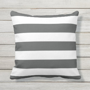 Modern Charcoal Grey and White Stripes Outdoor Pillow