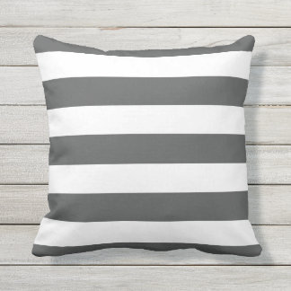 Modern Charcoal Grey and White Stripes Outdoor Pillow