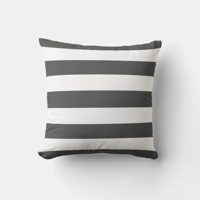 Modern Charcoal Grey and White Stripes Throw Pillow (Front)