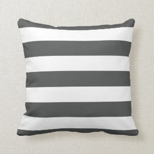 Modern Charcoal Grey and White Stripes Throw Pillow