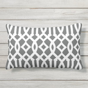 Modern Charcoal Grey and White Trellis Outdoor Pillow