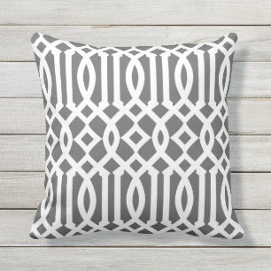 Modern Charcoal Grey and White Trellis Pattern Throw Pillow