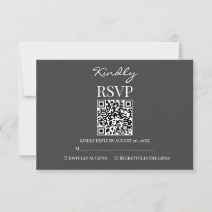 Modern Charcoal Grey and White Wedding RSVP Card