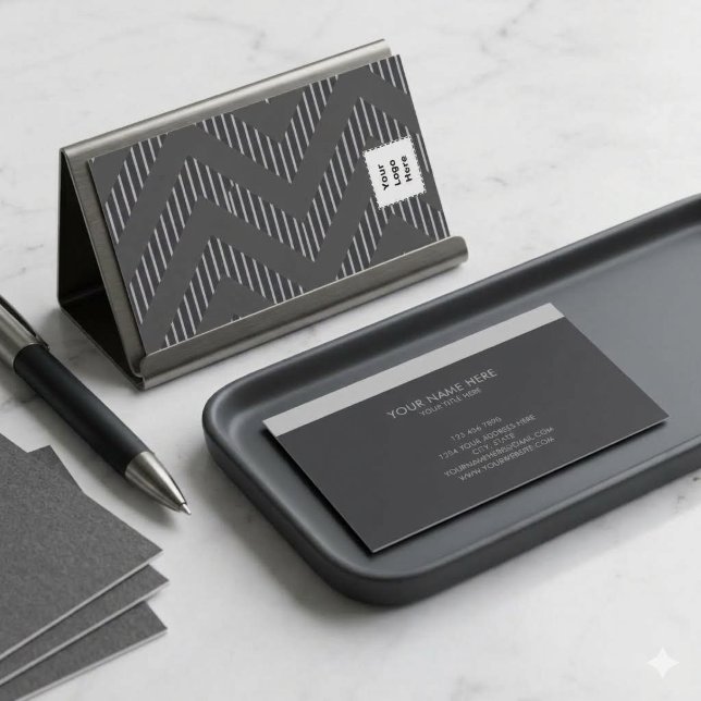 Modern Charcoal Grey Chevron Geometric Pattern  Business Card (Creator Uploaded)
