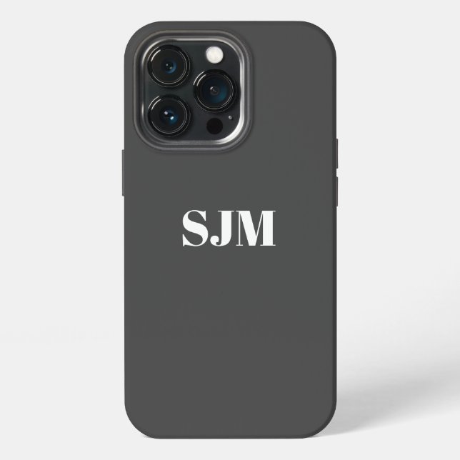 Modern charcoal grey custom monogram initials iPhone case (Back)