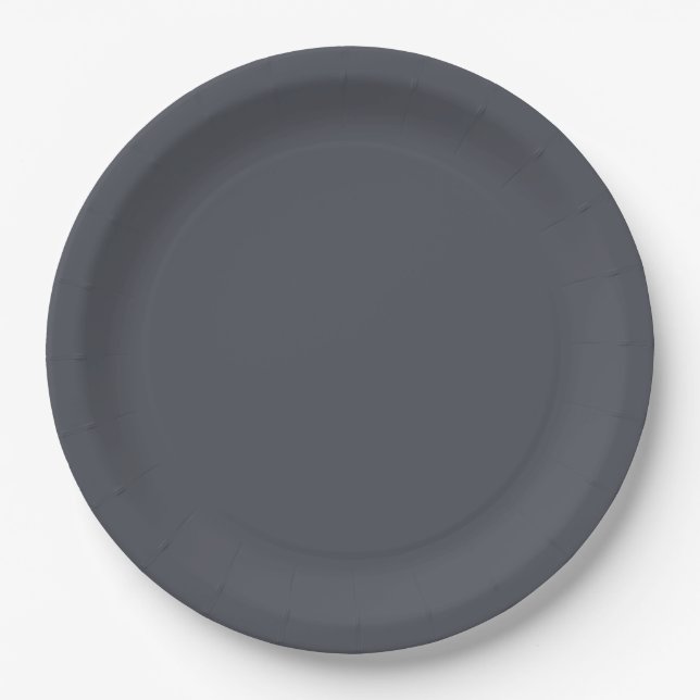 Modern Charcoal Grey  Plain Solid Colour Paper Plate (Front)