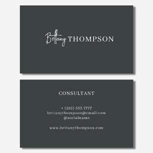Modern Charcoal Grey & Script Monogram Chic Business Card