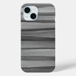 Modern Charcoal Grey Watercolor Lines Pattern iPhone 15 Case