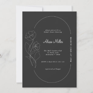 Modern Charcoal Minimalist Floral Bridal Shower Invitation