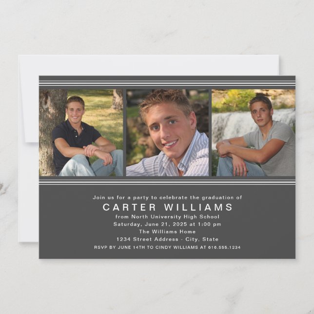 Modern Charcoal Photo Collage Graduation Party Invitation (Front)