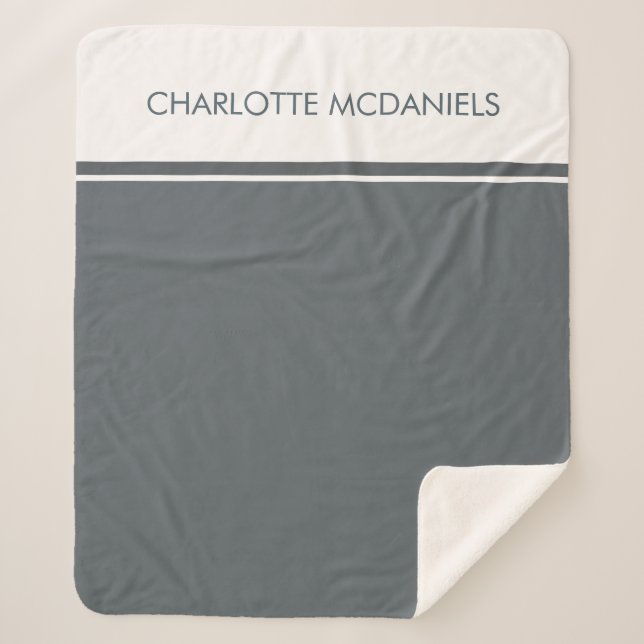 Modern Charcoal Simple Personalized Name   Sherpa Blanket (Front)