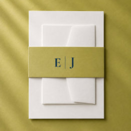 Modern Chartreuse Editorial Monogram Invitation Belly Band