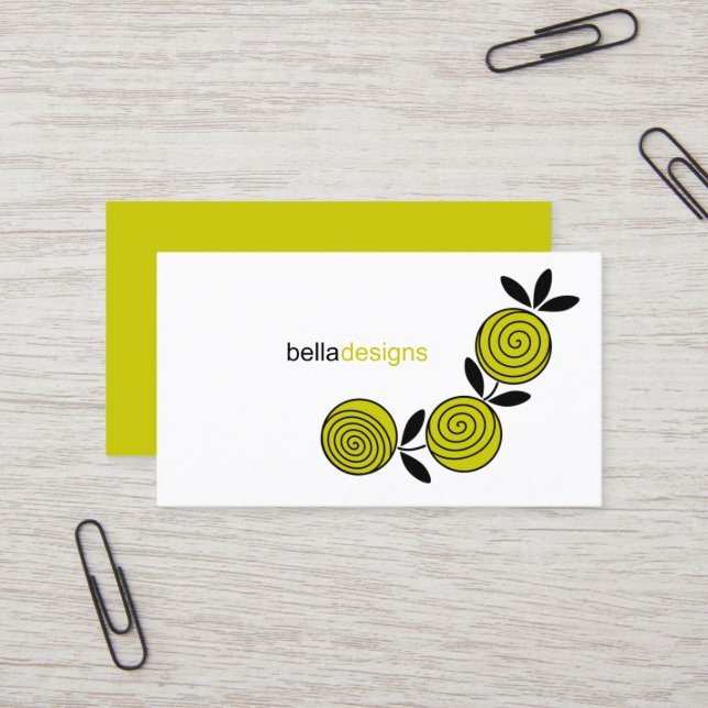 Modern Chartreuse Floral Business Card (Front/Back In Situ)