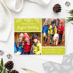 Modern Chartreuse Joyful Holiday Photo Collage Card