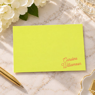 Modern Chartreuse Script Personalized Stationery Card