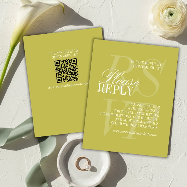 Modern Chartreuse Script QR Code Formal Wedding  RSVP Card (Modern Chartreuse Script QR Code Formal Wedding RSVP Card)