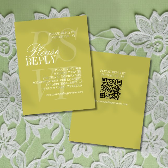 Modern Chartreuse Script QR Code Formal Wedding  RSVP Card (Invite guest to give their response for your big day with this Modern Script Citrus Green RSVP!)