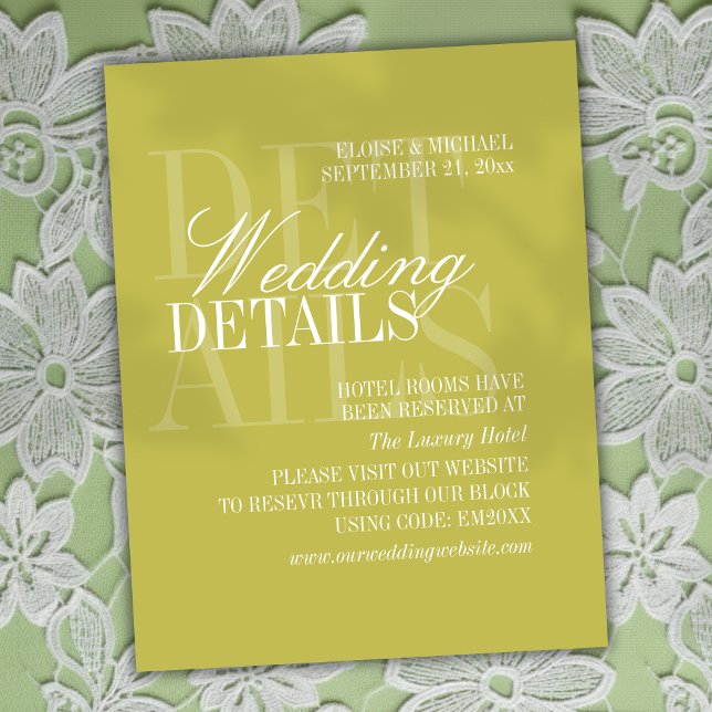Modern Chartreuse Script Wedding Details QR Enclosure Card (Invite guests to plan their stay with this Modern Script Citrus Green Card!)