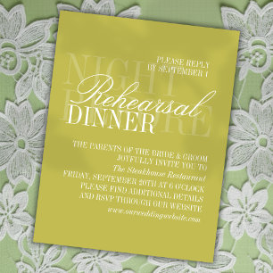 Modern Chartreuse Script Wedding Rehearsal Enclosure Card