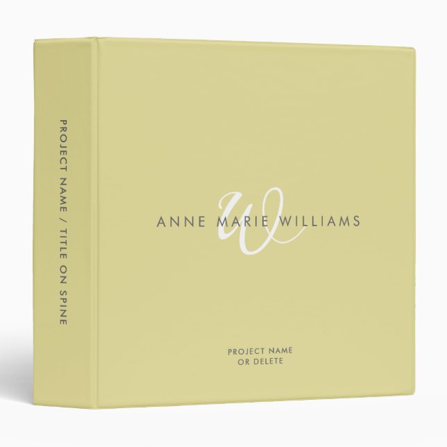 Modern Chartreuse White Script Monogram Binder (Front/Spine)