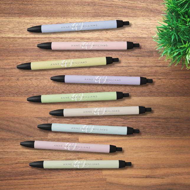 Modern Chartreuse White Script Monogram Black Ink Pen (Creator Uploaded)